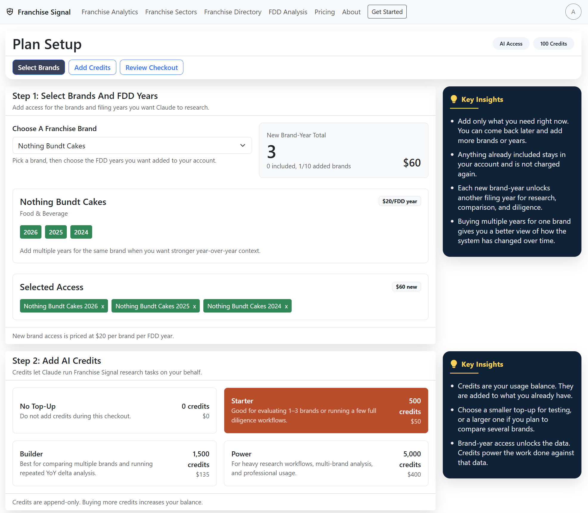 Select Brand Years And Add AI Credits screenshot
